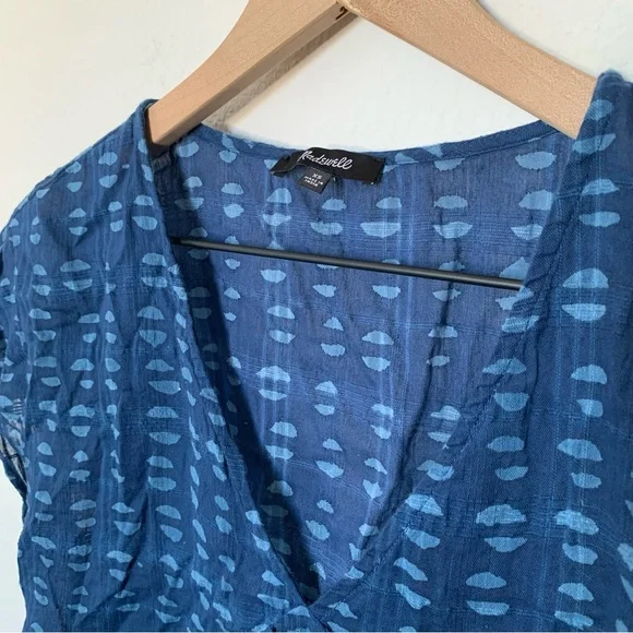 Madewell Shirred Top Indigo Blockprint XS - Picture 3 of 6